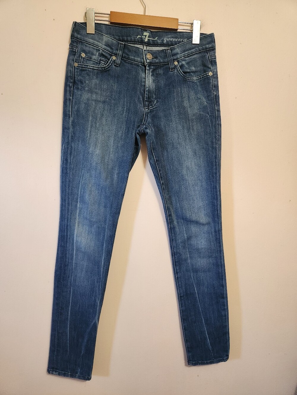 7 For All Mankind Gwenevere Skinny Jeans Y2K Medium Wash Whiskered Denim 27